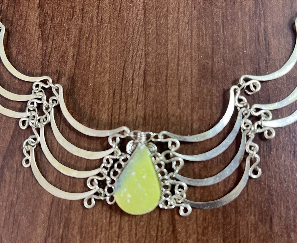 Serpentine Semiprecious Stone & Alpaca Silver Handmade Necklace From Peru NEW